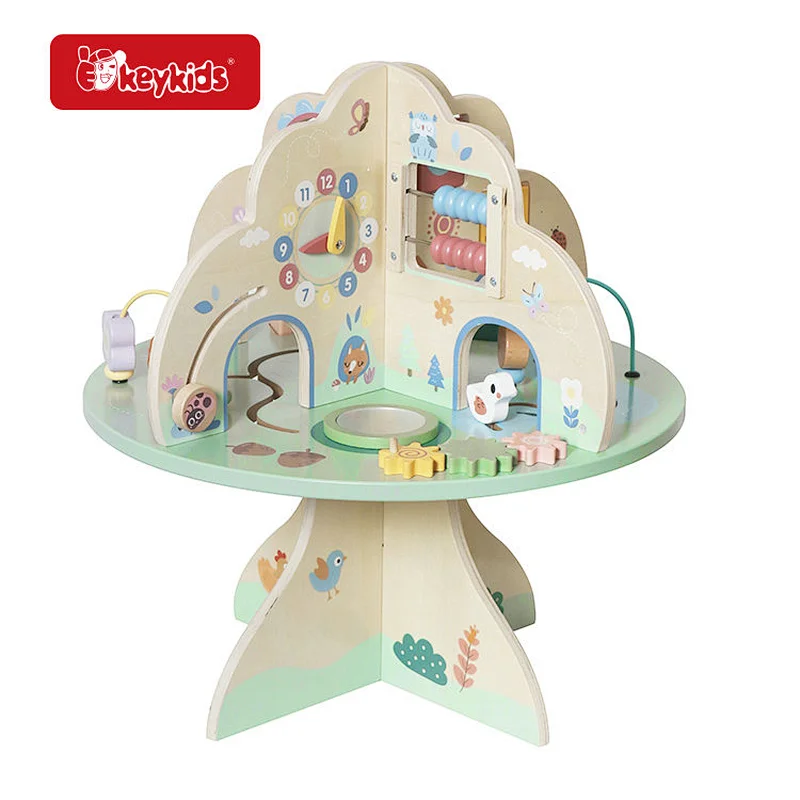 Wooden Multi-Activity Tree Toy with Bead Maze, Gears, Clock, Shape Sorter and Animal Puzzles for Toddlers W12D751